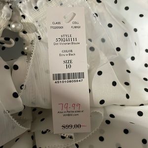 New with tags. White House black market polka dot Victorian blouse. Size 10